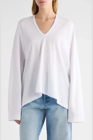 DRIES VAN NOTEN Hena V-Neck Long Sleeve Cotton T-Shirt in at Nordstrom, Size Small