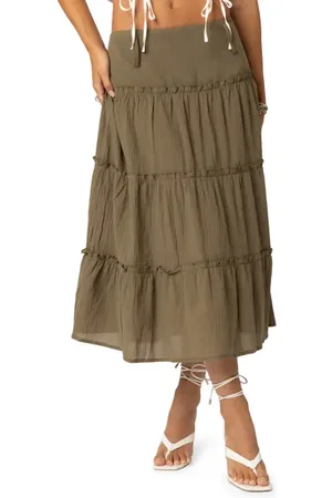 Edikted Melinda Tiered Cotton Midi Skirt in at Nordstrom, Size X-Small