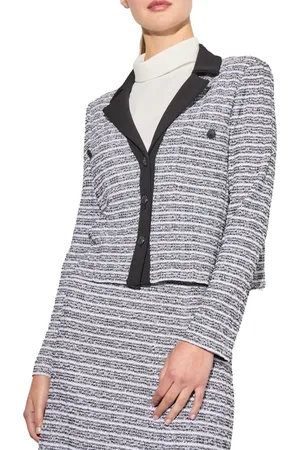 Ming Wang Heritage Fit Mixed Media Button Front Jacket in at Nordstrom, Size Xx-Small