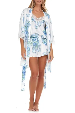 Flora Nikrooz Sabrina Floral Print Satin Short Pajamas & Robe Set in at Nordstrom, Size X-Small