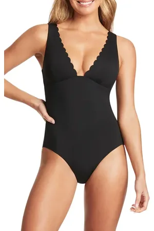 SEA LEVEL Scalloped Plunge One-Piece Swimsuit in at Nordstrom, Size 4 Us