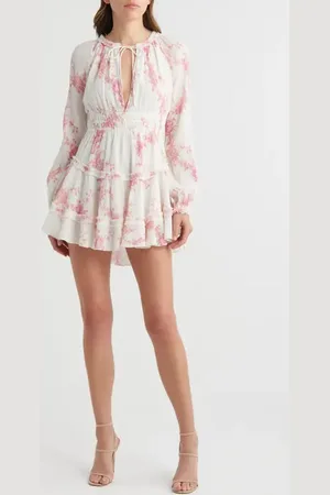 LOVESHACKFANCY Mellini Floral Long Sleeve Minidress in at Nordstrom, Size Large