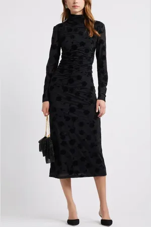 Open Edit Flocked Floral Long Sleeve Dress in at Nordstrom, Size Xx-Large
