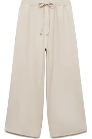 MANGO Cotton Blend Wide Leg Drawstring Pants in at Nordstrom, Size Small