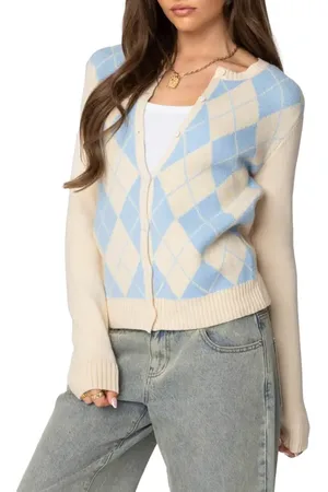 Edikted Maybelle Argyle Cardigan in at Nordstrom, Size Small