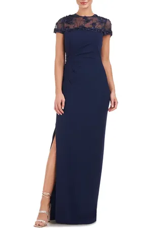 Js Collections Laney Rosette Embroidered Mesh Yoke Sheath Gown in at Nordstrom, Size 0