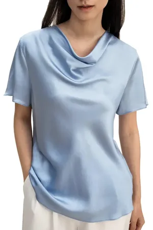 Lilysilk Cowl Neck Short Sleeves Silk T-Shirt in at Nordstrom, Size 6