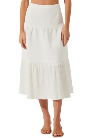 ASTR Tiered Linen & Cotton Midi Skirt in at Nordstrom, Size X-Large