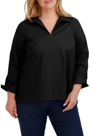 Foxcroft Agnes Smocked Cuff Blouse in at Nordstrom, Size 1X
