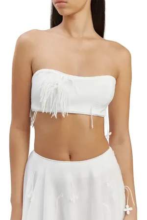 Bardot Marcelle Fringe Accent Bandeau Crop Top in at Nordstrom, Size 4