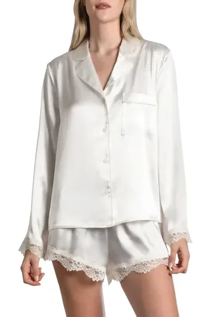 Jonquil Felicity Lace Trim Long Sleeve Satin Shorts Pajamas in at Nordstrom, Size X-Small
