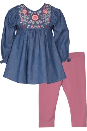 Iris & Ivy Floral Embroidered Denim Tunic & Leggings Set in at Nordstrom, Size 18M