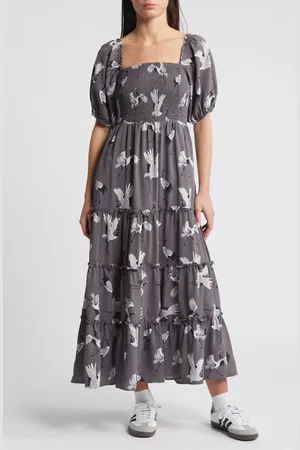 Dressed in Lala Crane Print Smocked Dress in at Nordstrom, Size Medium