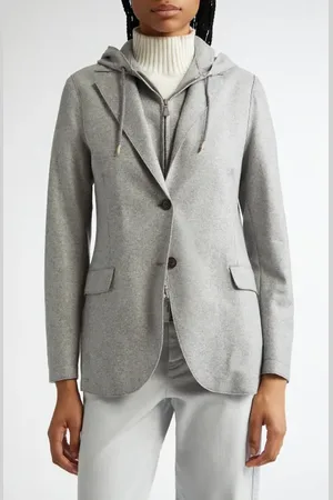 ELEVENTY Wool Blend Flannel Blazer with Removable Hooded Bib in at Nordstrom, Size 0 Us