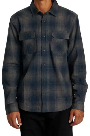 RVCA Dayshift Plaid Cotton Flannel Button-Up Shirt in at Nordstrom, Size Medium
