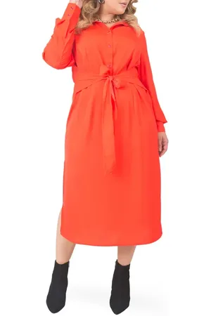 Standards & Practices Tie Waist Long Sleeve Midi Dress in at Nordstrom, Size 1X
