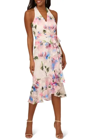 Adrianna Papell Floral Tie Belt High-Low Dress in at Nordstrom, Size 16