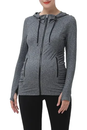 Kimi and Kai Momo Ruched Zip Maternity Hoodie in at Nordstrom, Size X-Small