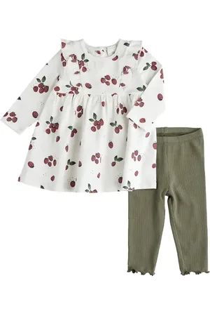 FIRSTS by petit lem Raspberry Print Cotton Dress & Rib Leggings Set in at Nordstrom, Size 12M
