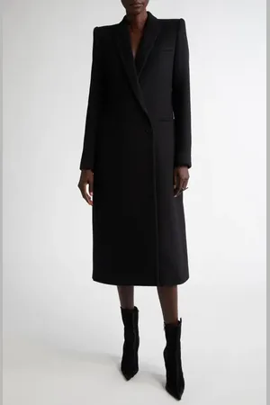 Alexander McQueen Stacked Shoulder Wool & Cashmere Long Coat in at Nordstrom, Size 4 Us