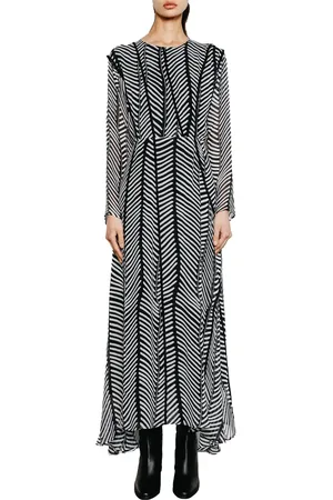 Du Paradis Mila Chevron Stripe Long Sleeve Maxi Dress in at Nordstrom, Size X-Small