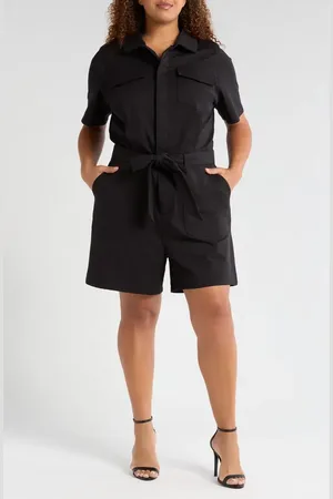 UNIVERSAL STANDARD Tie Belt Stretch Twill Romper in at Nordstrom, Size 3Xl