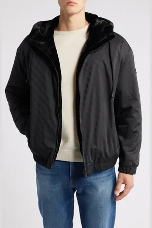 Moose Knuckles Borden Bunny Wind & Water Resistant Faux Fur Reversible Moto Jacket in at Nordstrom, Size Medium