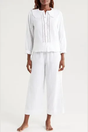 Desmond & Dempsey Peter Pan Collar Cotton Gauze Pajamas in at Nordstrom, Size Medium
