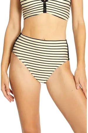 Robin Piccone Parker Stripe High Waist Rib Bikini Bottoms in at Nordstrom, Size X-Small