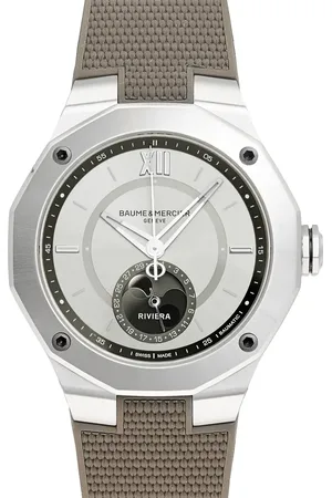 Baume & Mercier Riviera 10681 Automatic Moon Phase Rubber Strap Watch, 43mm in at Nordstrom