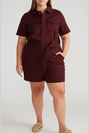 UNIVERSAL STANDARD Tie Belt Stretch Twill Romper in at Nordstrom, Size 3Xl