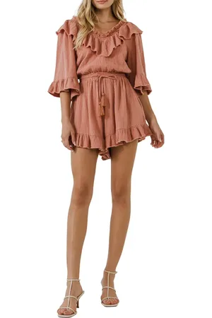 Free The Roses Ruffle Detail Cotton Romper in at Nordstrom, Size X-Small