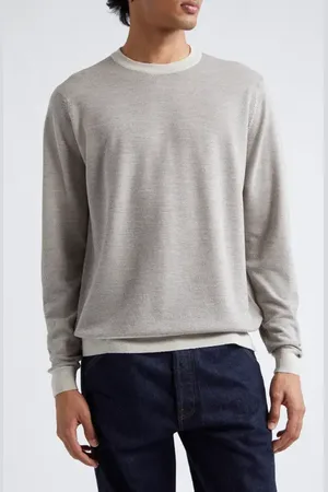JOHN SMEDLEY Singular Merino Wool Crewneck Sweater in Grey Fleece /Mushroom at Nordstrom, Size Large