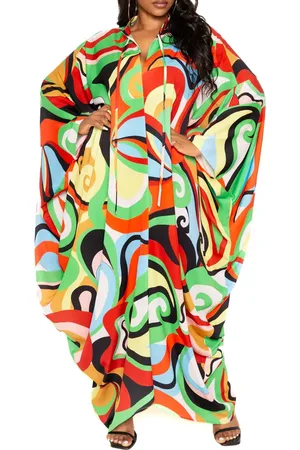 BUXOM COUTURE Geometric Print Long Sleeve Caftan in at Nordstrom