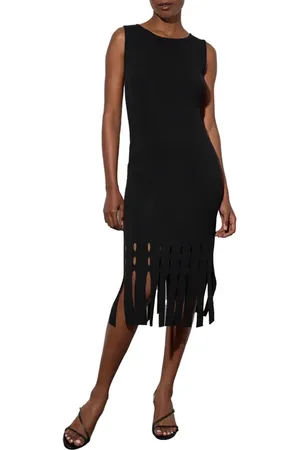 Ming Wang Laser Cut Detail Fringe Hem Knit Midi Dress in at Nordstrom, Size Xx-Small