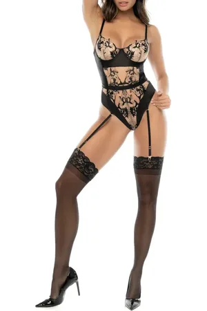 Mapalé Embroidered Lace & Satin Underwire Teddy in at Nordstrom, Size Small