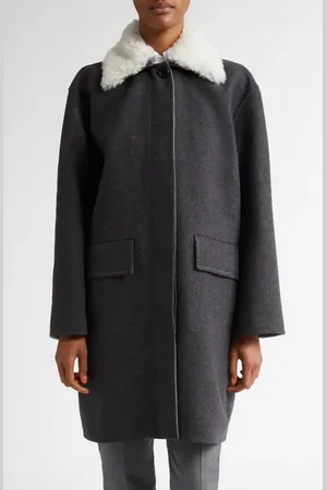 Thom Browne Bal Wool & Cashmere Coat with Removable Genuine Shearling Collar in at Nordstrom, Size 2 Us
