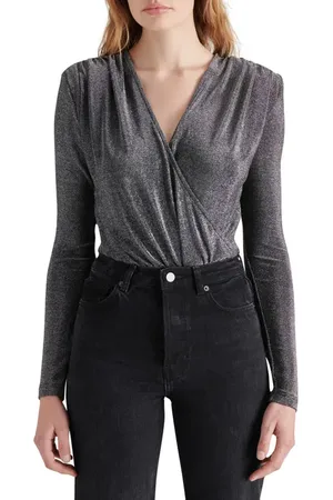 Steve Madden Melvina Metallic Long Sleeve Bodysuit in at Nordstrom, Size Medium
