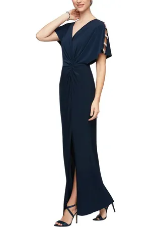 Alex Evenings Embellished Sleeve Knot Front Jersey Gown in at Nordstrom, Size 12