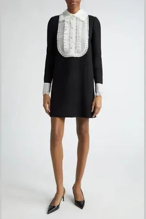 Dolce & Gabbana Lace Bib Long Sleeve Wool Blend Minidress in at Nordstrom, Size 2 Us