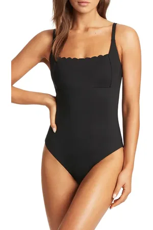SEA LEVEL Scalloped Square Neck One-Piece Swimsuit in at Nordstrom, Size 4 Us