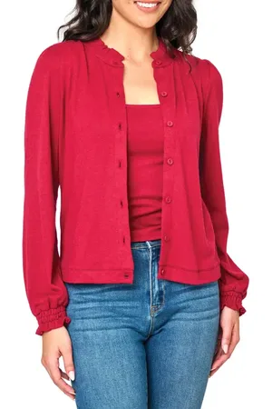 GIBSONLOOK Ruffle Accent Cardigan in at Nordstrom, Size Medium
