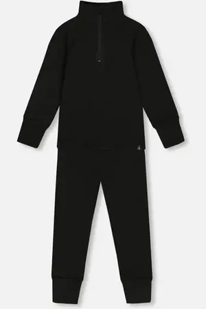 Deux par Deux Little Kids Unisex Two Piece Thermal Underwear Set Black in at Nordstrom, Size 5