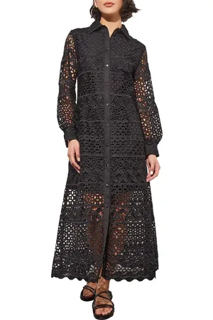 Ming Wang Lacy Long Sleeve Midi Shirtdress in at Nordstrom, Size Xx-Small