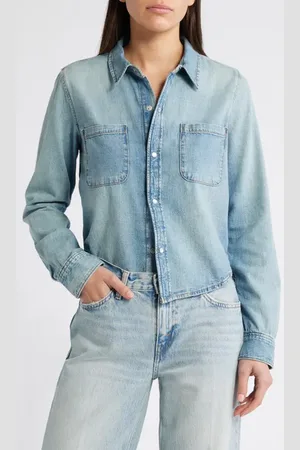 RE/DONE Slim Fit Denim Snap-Up Shirt in at Nordstrom, Size Small