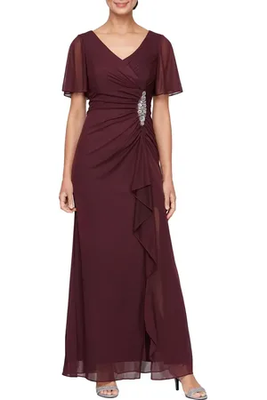 Alex Evenings Flutter Sleeve Faux-Wrap Gown in at Nordstrom, Size 4