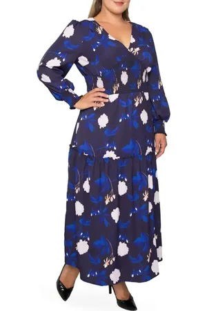Standards & Practices Floral Smock Waist Long Sleeve Georgette Maxi Dress in at Nordstrom, Size 1X
