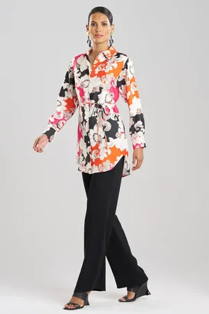 Natori Cressida - Printed Silk Twill Button Up Tunic Shirt in at Nordstrom, Size Medium