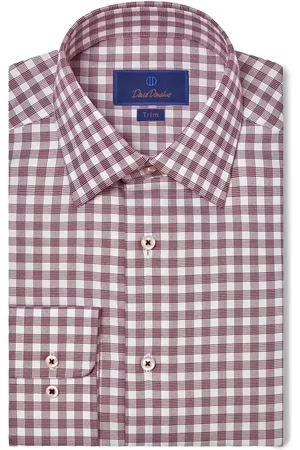 David Donahue Trim Fit Check Cotton Dress Shirt in at Nordstrom, Size 15 - 32