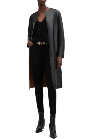 AllSaints Reversible Leather & Suede Long Jacket in at Nordstrom, Size 2 Us